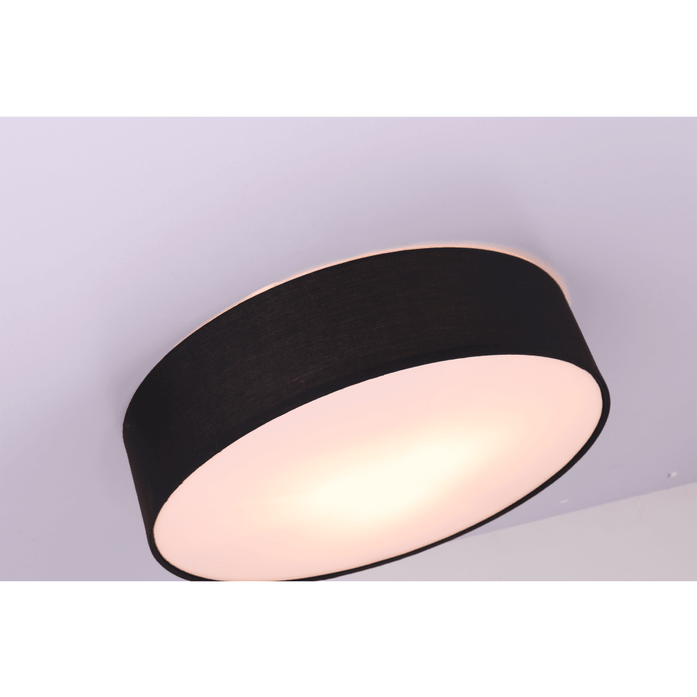 Apollo 3LT Round Ceiling Light Fabric Shade - Black Fast shipping On sale