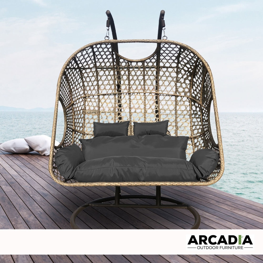 Arcadia Furniture 2 Seater Rocking Egg Chair - Brown and Grey Outdoor Fast shipping On sale