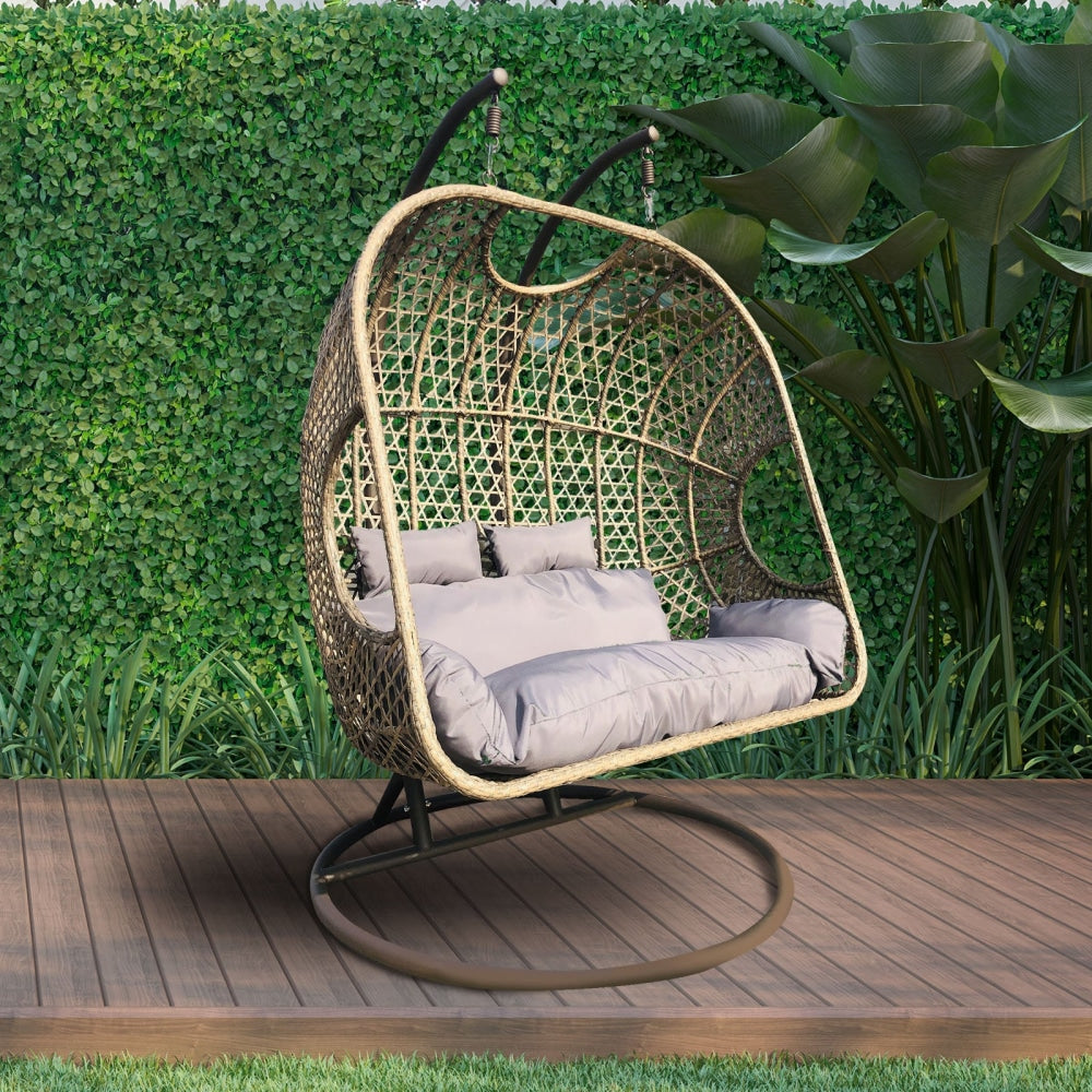 Arcadia Furniture 2 Seater Rocking Egg Chair - Oatmeal and Grey Outdoor Fast shipping On sale