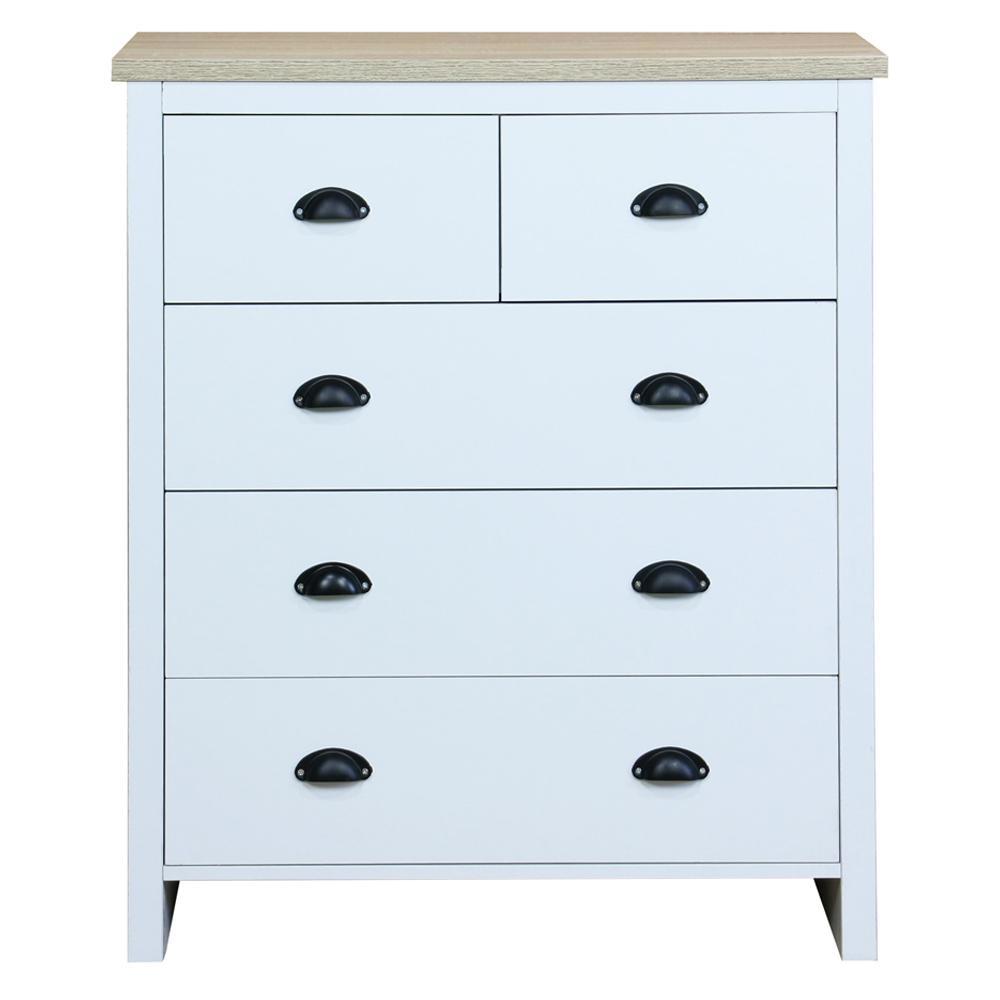 Ari Modern Chest Of 5-Drawers Tallboy Dresser Storage Cabinet - Oak & White Drawers Fast shipping On sale