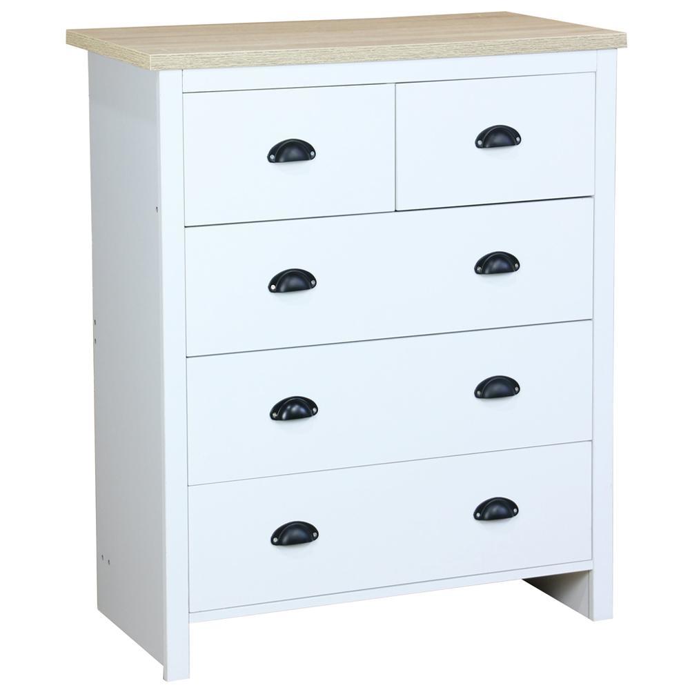 Ari Modern Chest Of 5-Drawers Tallboy Dresser Storage Cabinet - Oak & White Drawers Fast shipping On sale