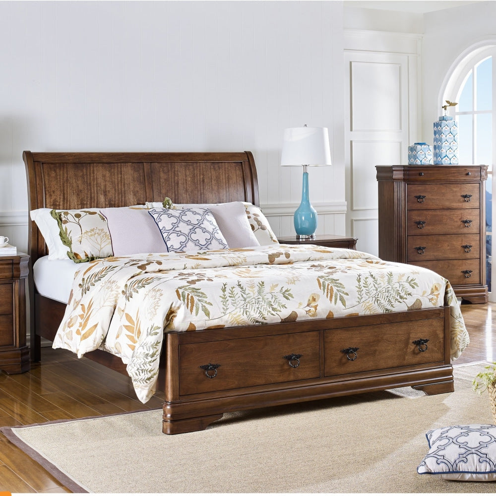 Ariana European Classic Solid Wooden Bed Frame Queen Size - Brown Fast shipping On sale