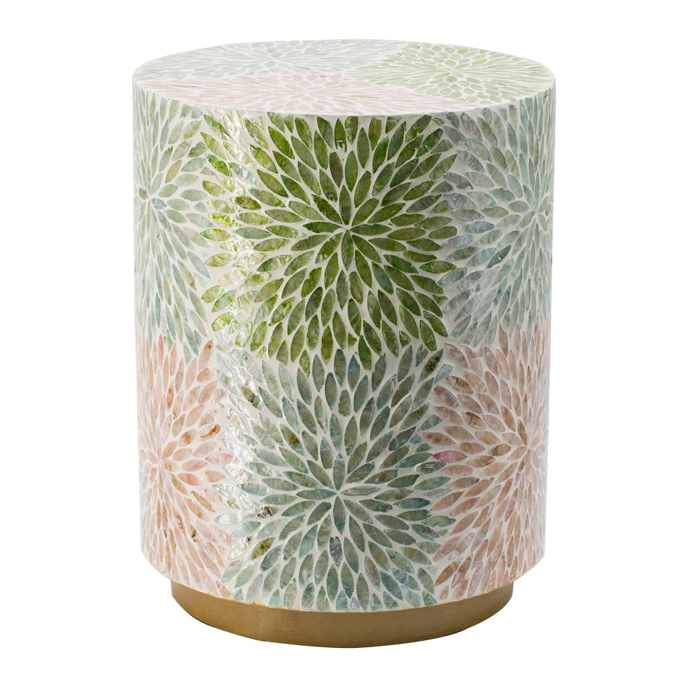 Ariel Multi-Coloured Floral Design Round Wooden Stool Side Table W/ Gold Metallic Base Fast shipping On sale