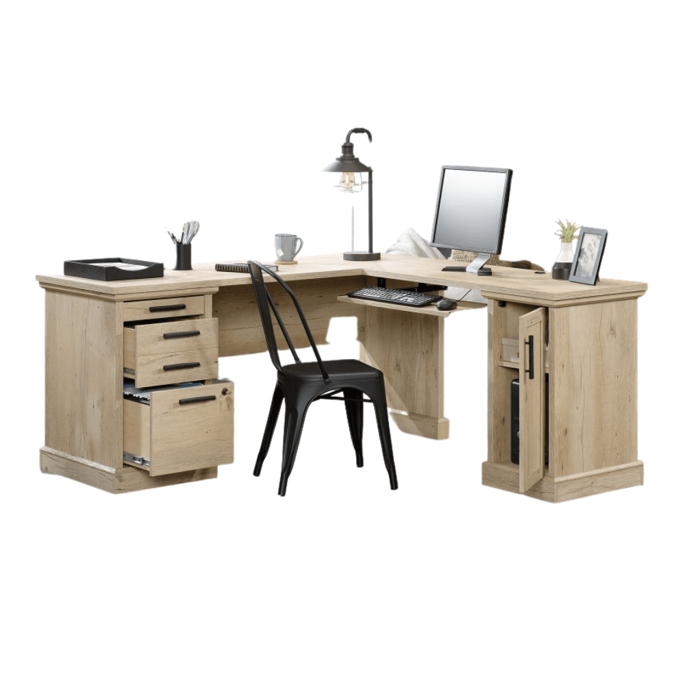 Ariella L-Shaped Computer Home Office Corner Desk W/ 4-Drawers -Prime Oak Fast shipping On sale