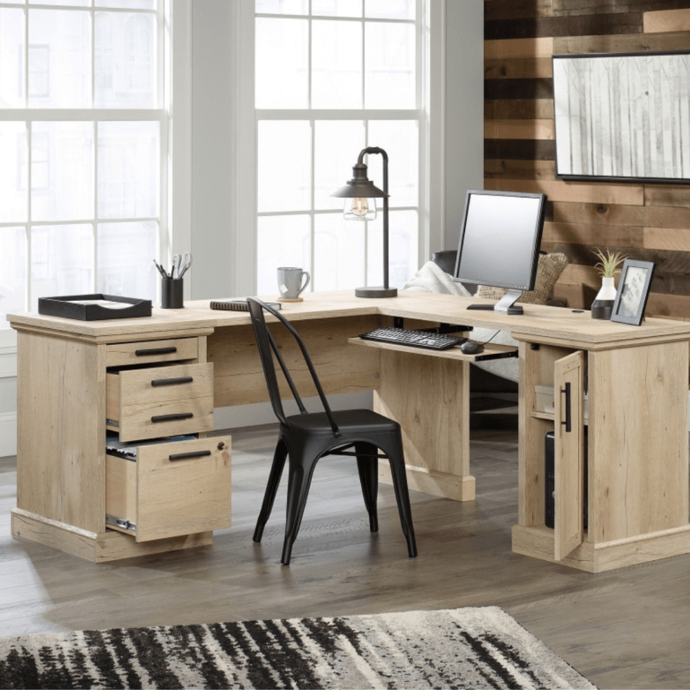 Ariella L-Shaped Computer Home Office Corner Desk W/ 4-Drawers -Prime Oak Fast shipping On sale