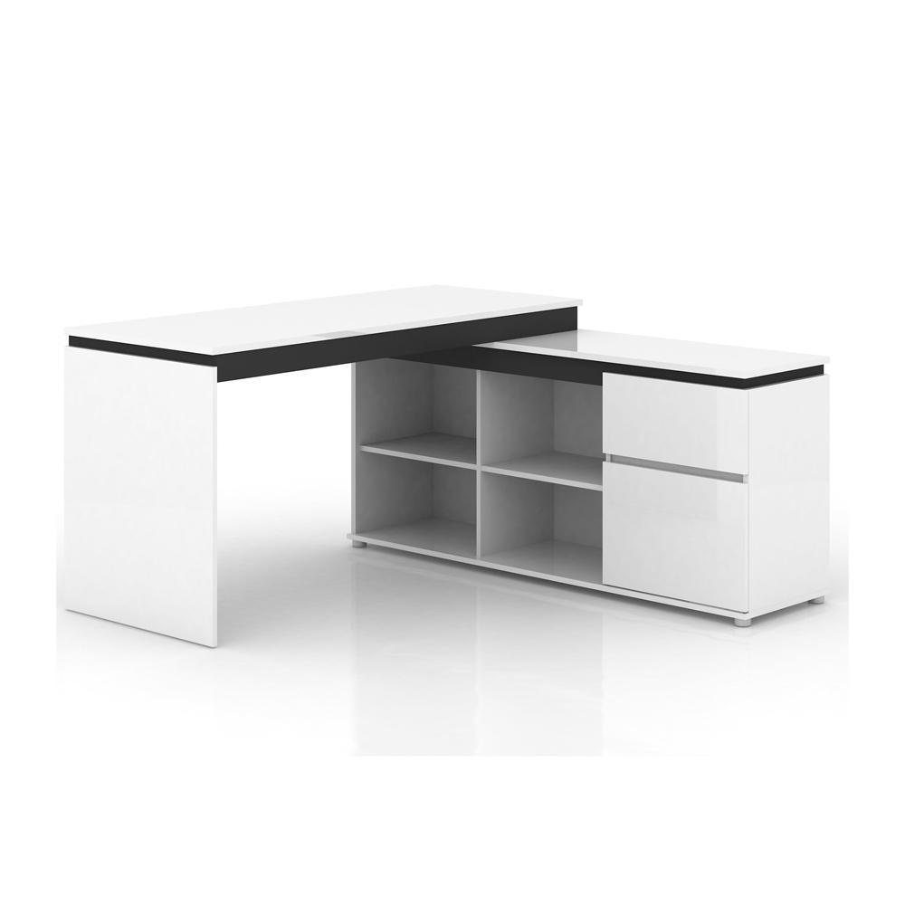 Artemis L-Shape Corner Executive Manager Office Computer Desk Table - High Gloss White Fast shipping On sale