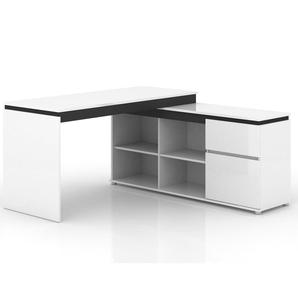 Artemis L - Shape Corner Executive Manager Office Computer Desk Table - High Gloss White Fast shipping On sale