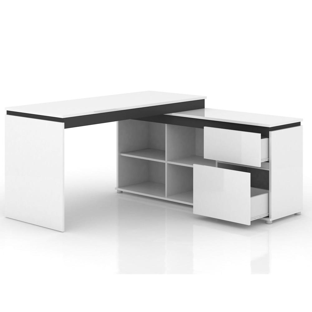 Artemis L - Shape Corner Executive Manager Office Computer Desk Table - High Gloss White Fast shipping On sale