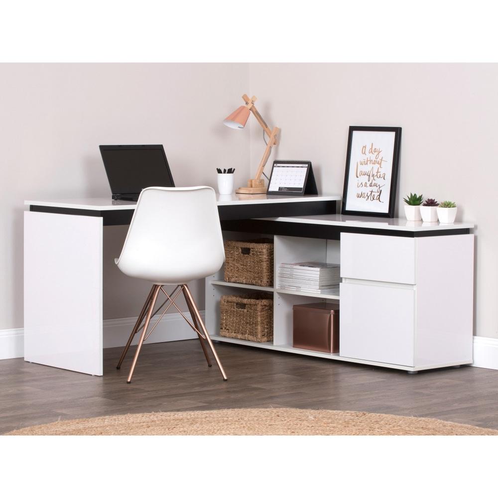 Artemis L-Shape Corner Executive Manager Office Computer Desk Table - High Gloss White Fast shipping On sale
