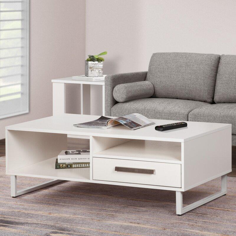 Ashley Collection Open Shelf Coffee Table W/ 1-Drawer - White Fast shipping On sale
