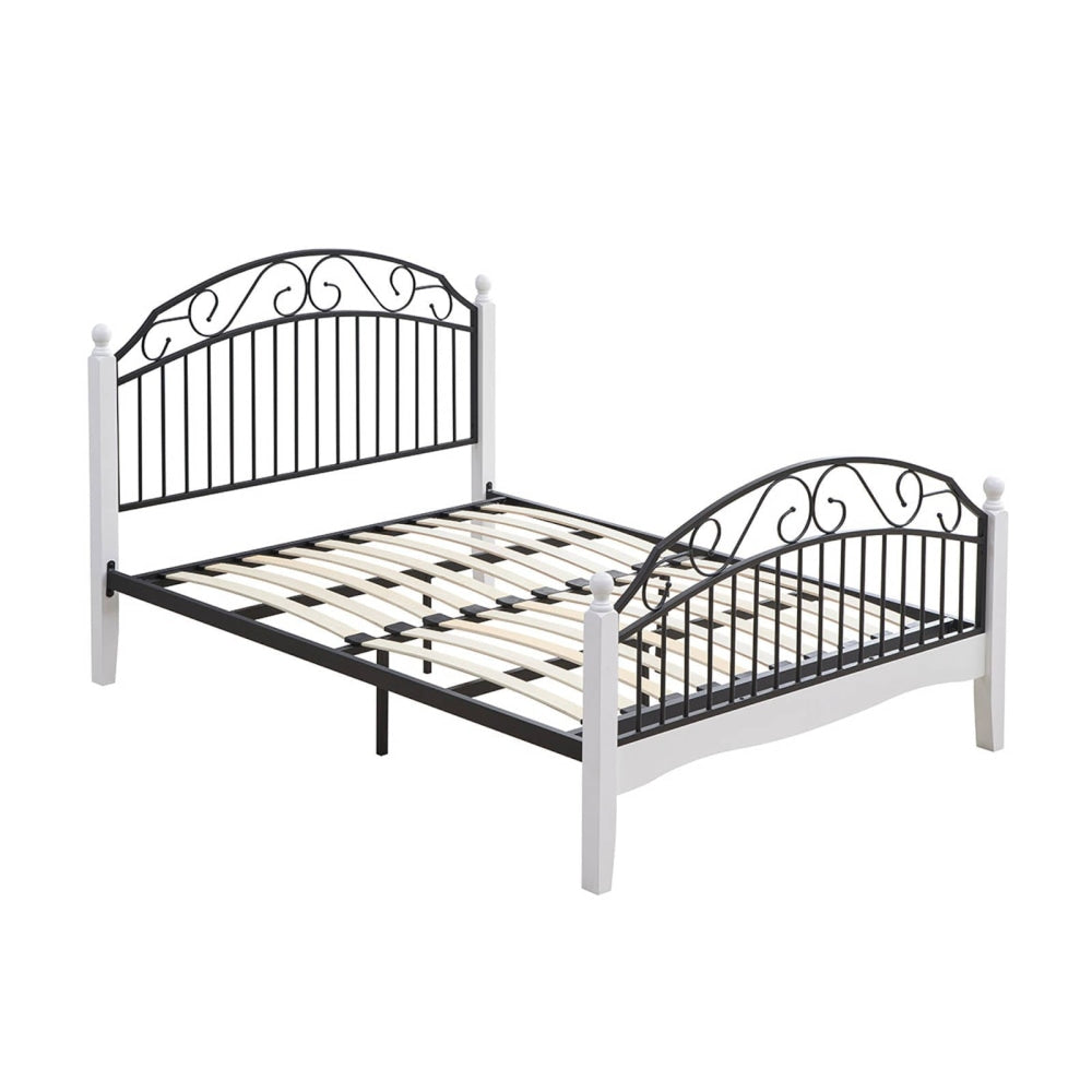 Ashley Double Size Bed Frame Wooden Pole Black Metal - White Fast shipping On sale