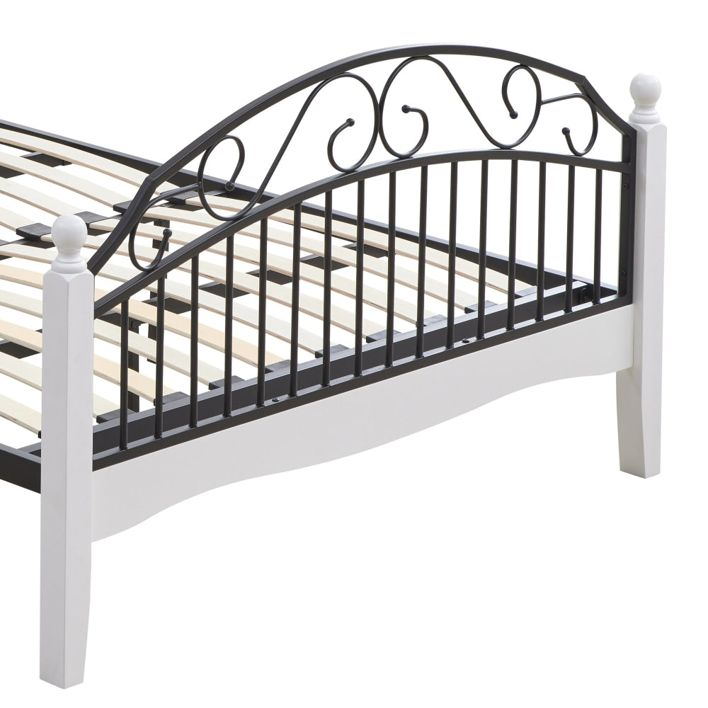 Ashley Single Size Bed Frame Wooden Pole Black Metal - White Fast shipping On sale