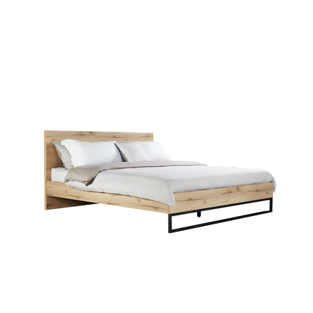 Wooden Bed Frame Metal Legs With Headboard Double Size - Natural Fast shipping On sale