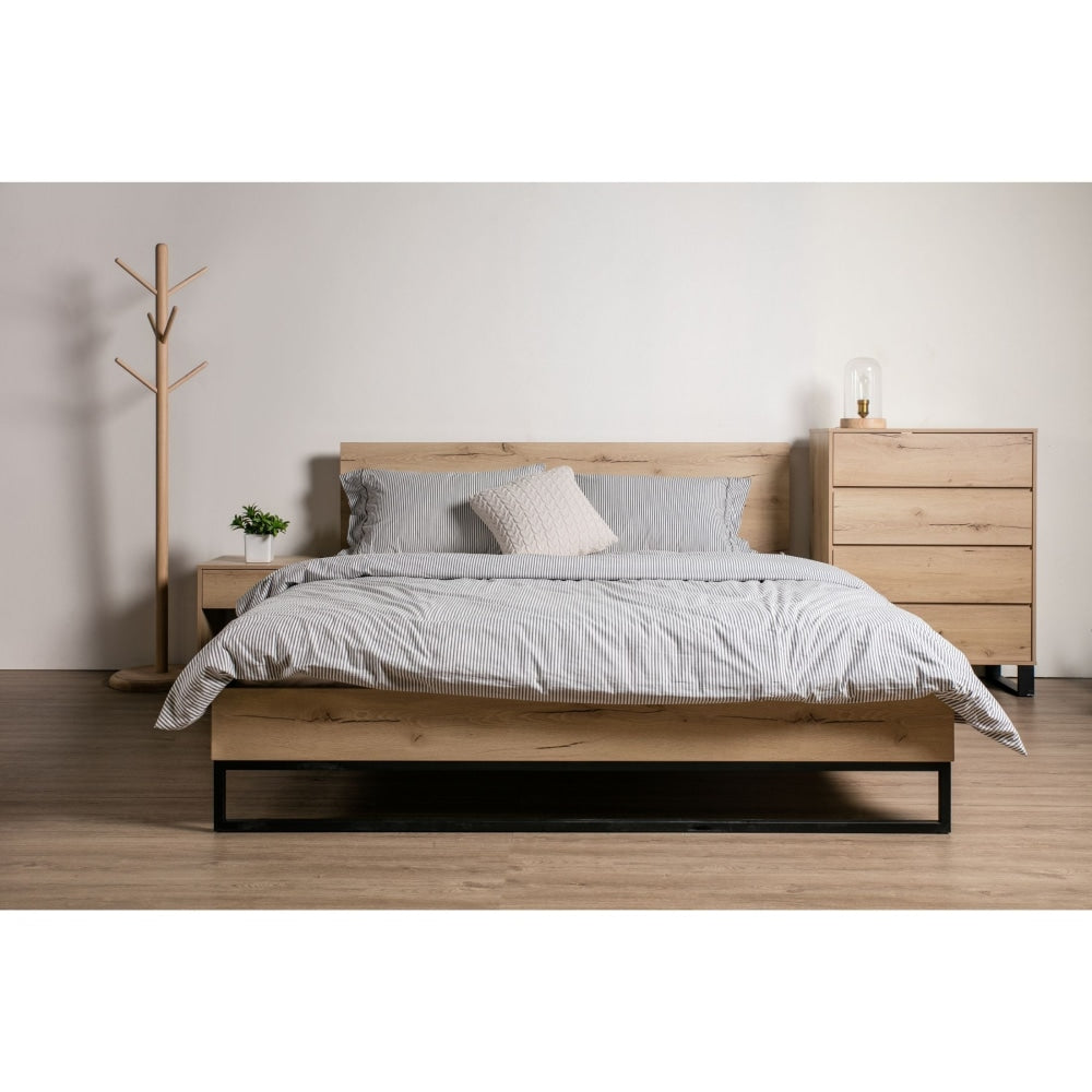 Wooden Bed Frame Metal Legs With Headboard Queen Size - Natural Fast shipping On sale