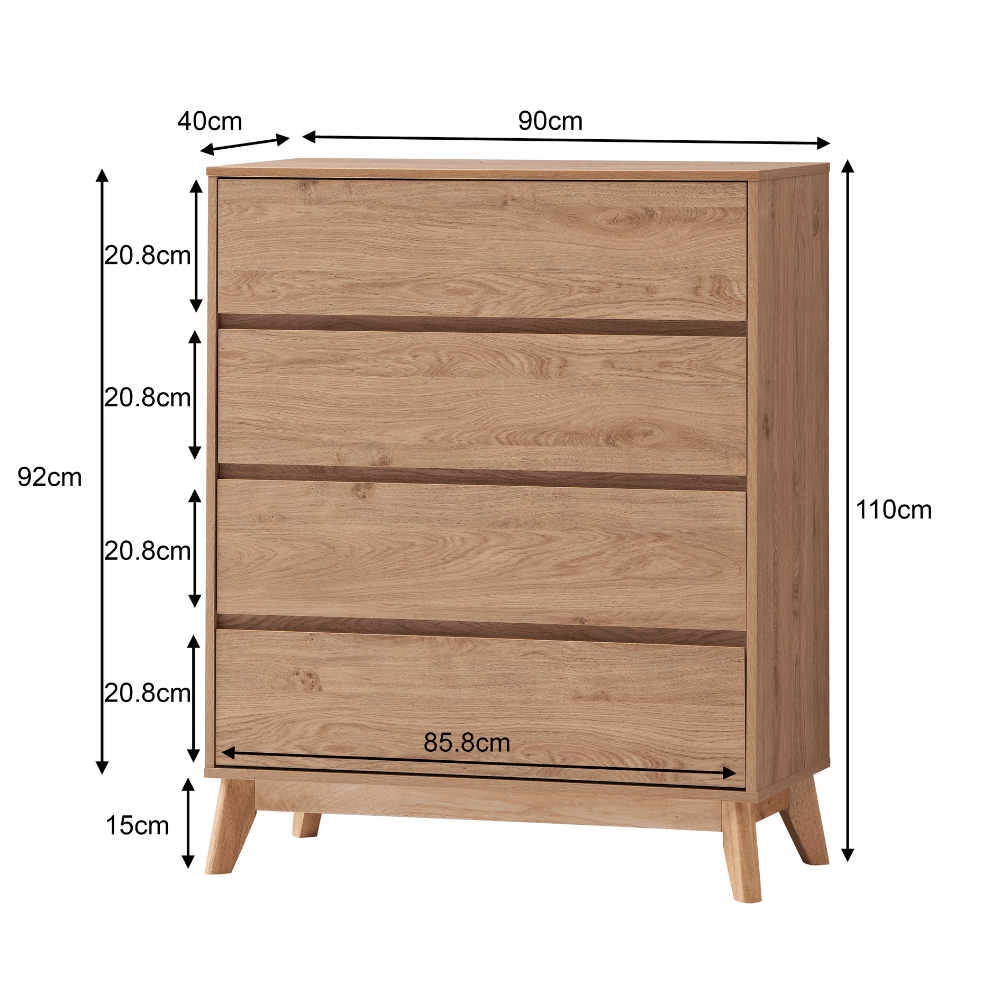 Audrey Chest Of 4-Drawers Tallboy Storage Cabinet - Oak Drawers Fast shipping On sale