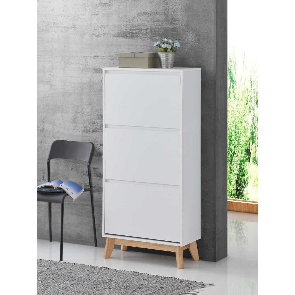 Audrey Modern Scandinavian 3-Doors Shoe Organiser Cabinet Storage - White Fast shipping On sale