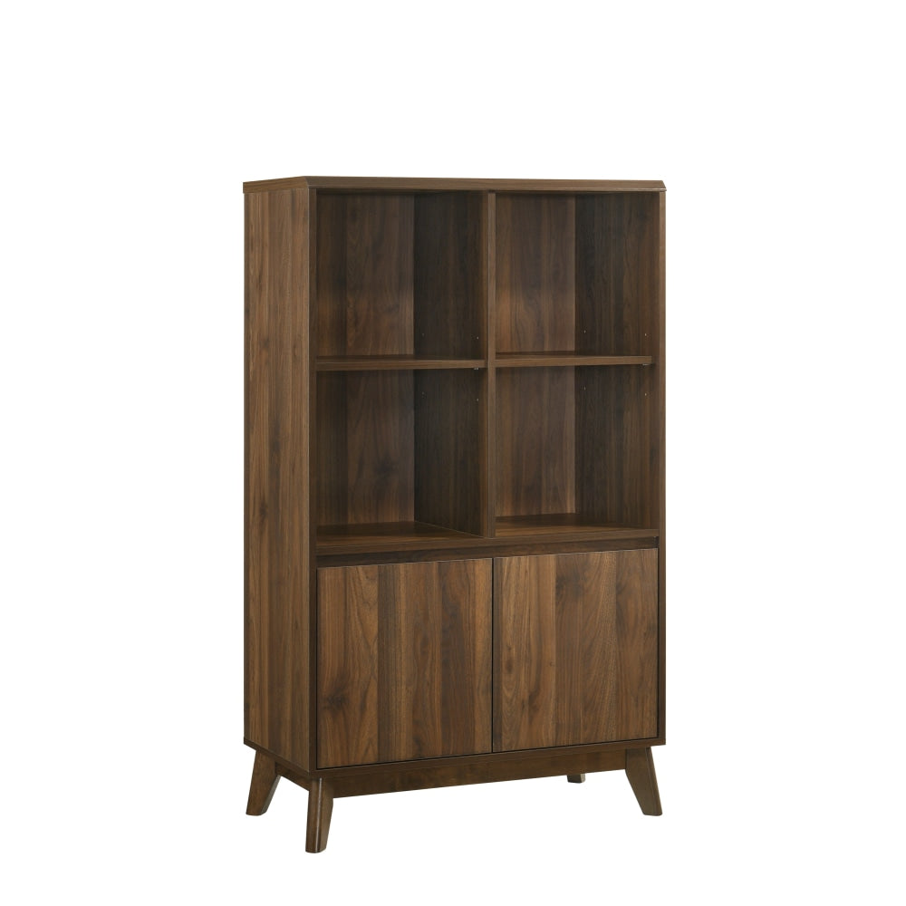 Audrey Modern Scandinavian 3 - Tier Bookcase W/ 2 - Doors - Walnut Fast shipping On sale