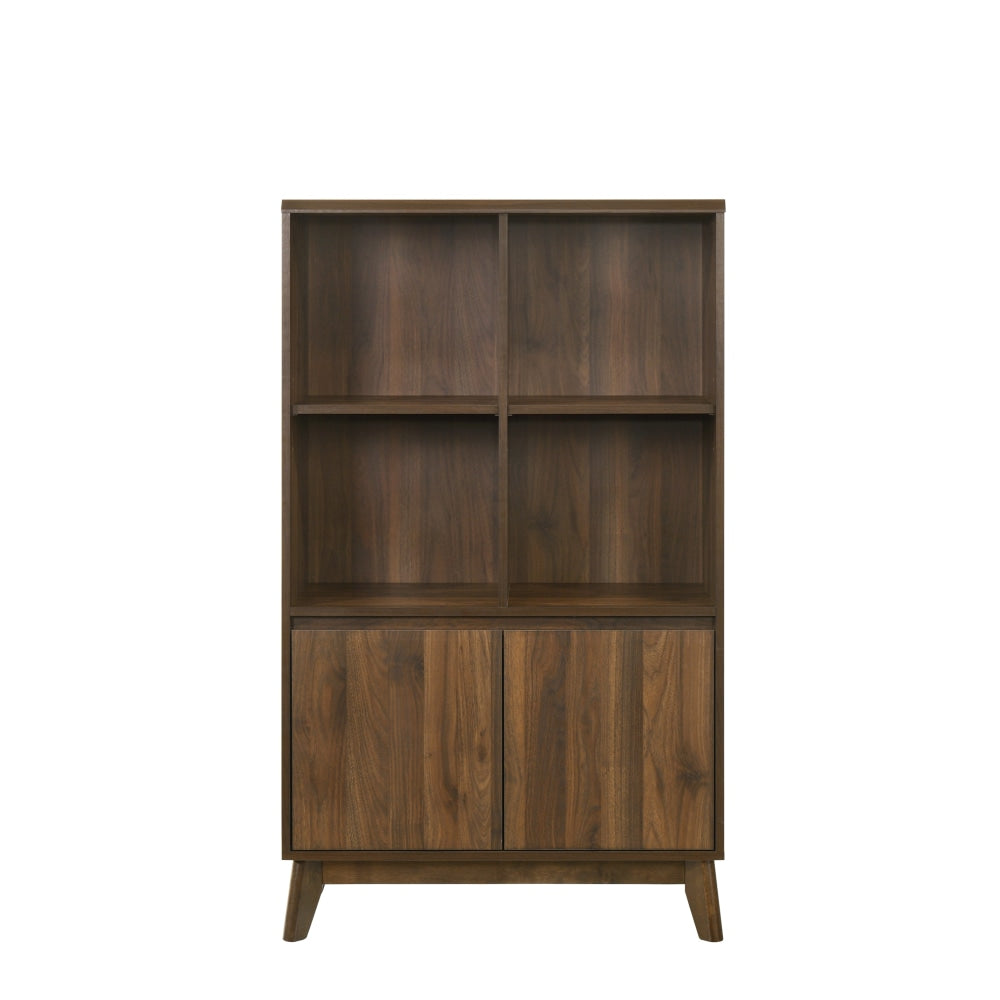 Audrey Modern Scandinavian 3 - Tier Bookcase W/ 2 - Doors - Walnut Fast shipping On sale