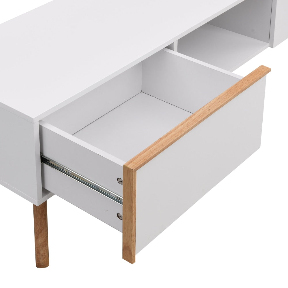 Autumn Scandinavian Lowline Entertainment Unit TV Stand W/ 2-Drawers 150cm - White/Oak Fast shipping On sale