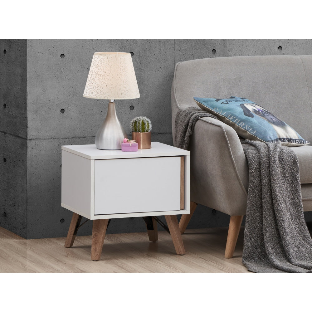 Ava Modern Scandinavian Bedside Nightstand Side Table W/ Door - White/Oak Fast shipping On sale