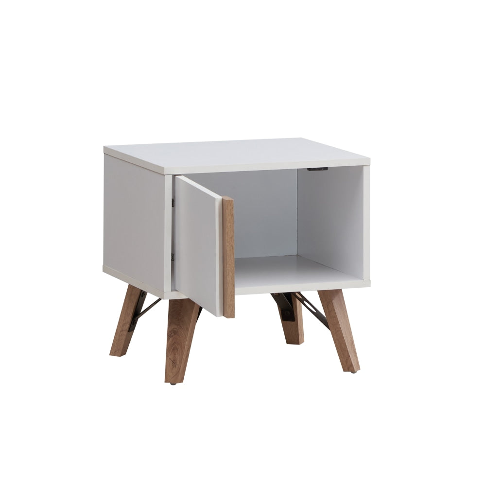 Ava Modern Scandinavian Bedside Nightstand Side Table W/ Door - White/Oak Fast shipping On sale