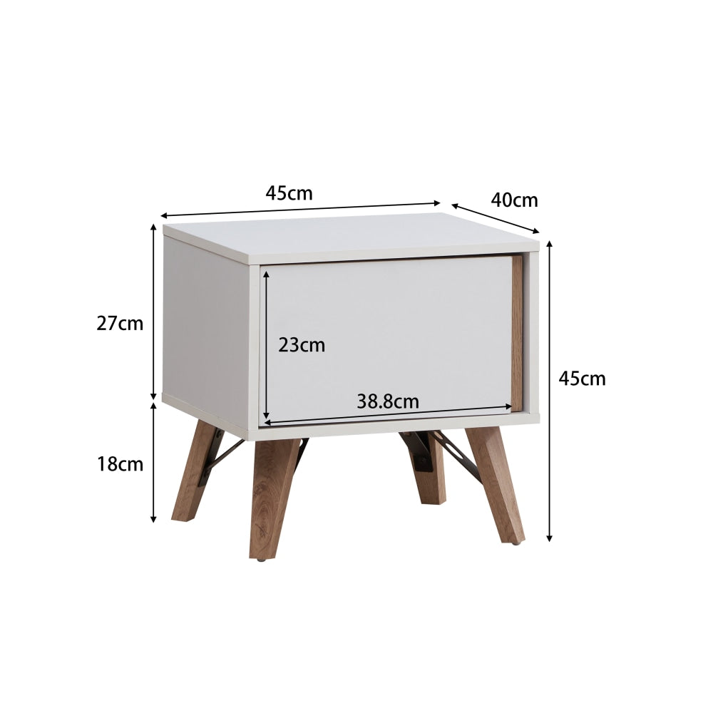 Ava Modern Scandinavian Bedside Nightstand Side Table W/ Door - White/Oak Fast shipping On sale