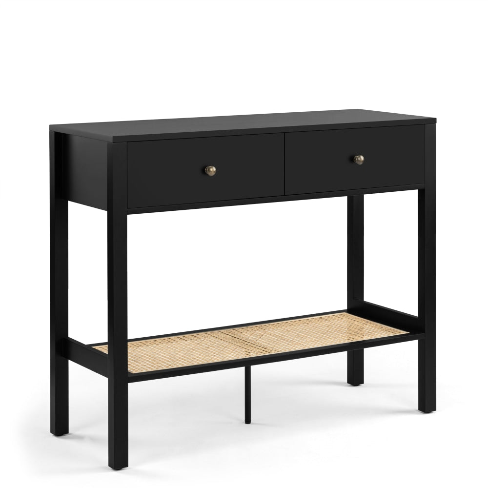 Azriel Wooden Hallway Console Hall Table W/ 2 - Drawers - Black/Rattan Fast shipping On sale