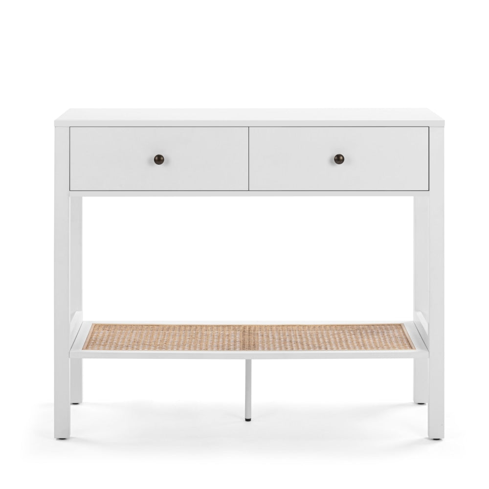 Azriel Wooden Hallway Console Hall Table W/ 2-Drawers - White/Rattan Fast shipping On sale