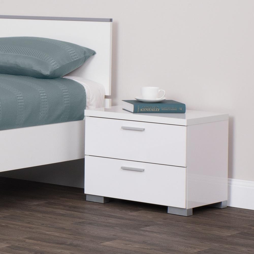 Baggio 2-Drawer Bedside Nightstand End Lamp Side Table - High Gloss White Fast shipping On sale