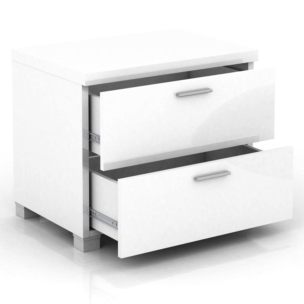 Baggio 2-Drawer Bedside Nightstand End Lamp Side Table - High Gloss White Fast shipping On sale