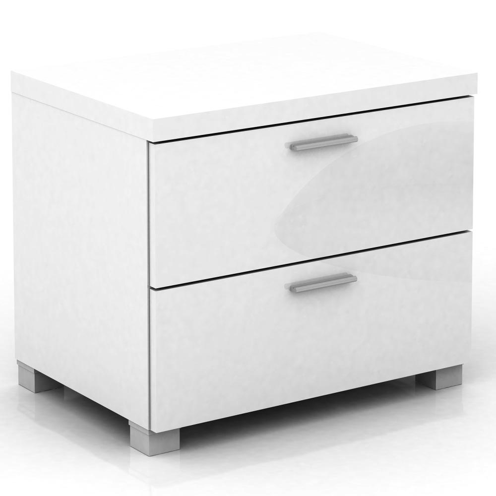 Baggio 2-Drawer Bedside Nightstand End Lamp Side Table - High Gloss White Fast shipping On sale