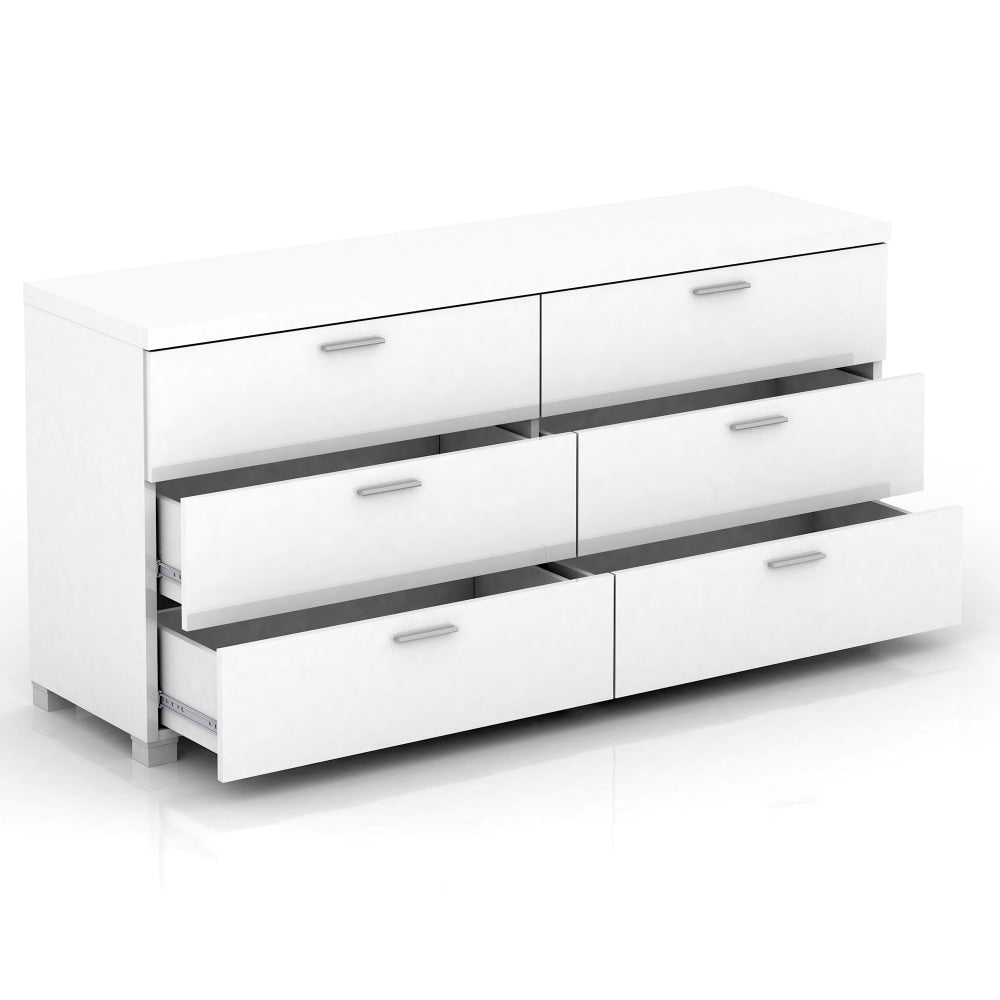 Baggio High Gloss Chest of 6 - Drawer Lowboy Sideboard Storage cabinet - White Of Drawers Fast shipping On sale