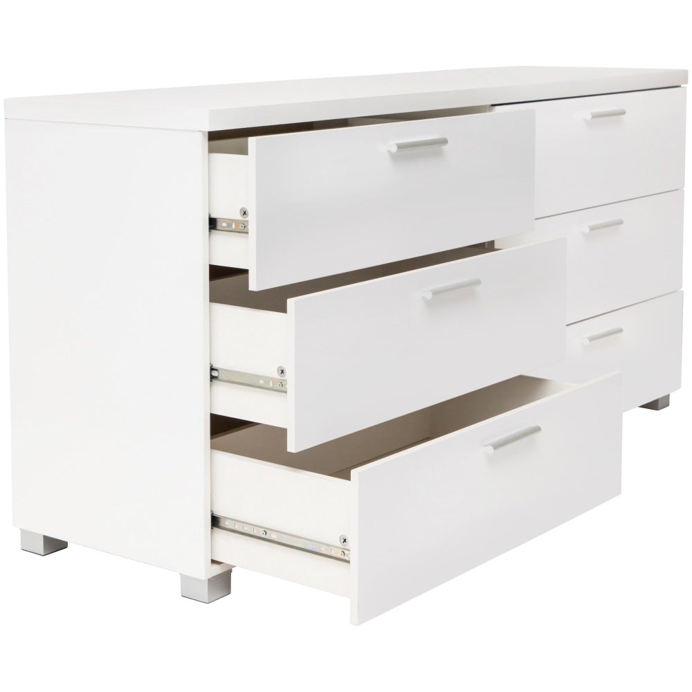 Baggio High Gloss Chest of 6 - Drawer Lowboy Sideboard Storage cabinet - White Of Drawers Fast shipping On sale