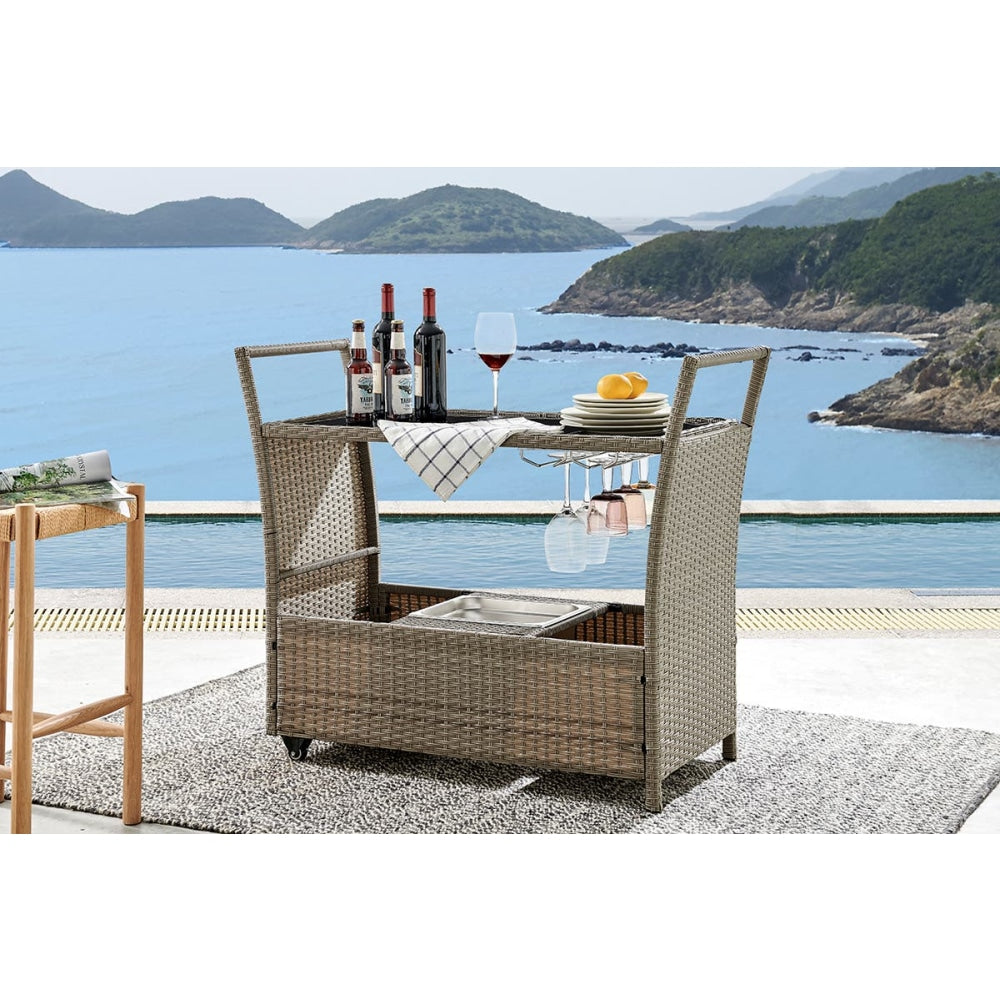 Balmain Outdoor Furniture Bar Cart Table Trolley W/ Ice Bucket- Dark Grey Fast shipping On sale