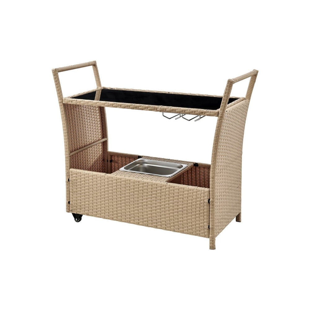 Balmain Outdoor Furniture Bar Cart Table Trolley W/ Ice Bucket- Natural Fast shipping On sale