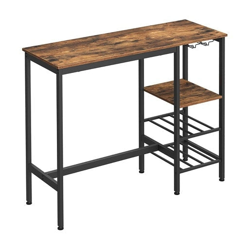 Bar Table with Wine Glass Holder and Bottle Rack Brown Dining Fast shipping On sale