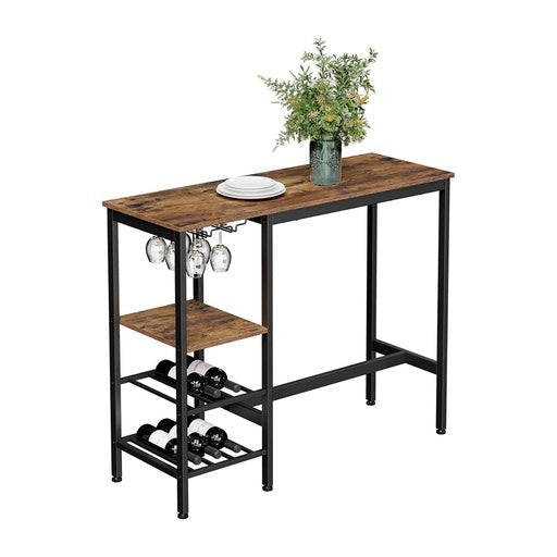 Bar Table with Wine Glass Holder and Bottle Rack Brown Dining Fast shipping On sale