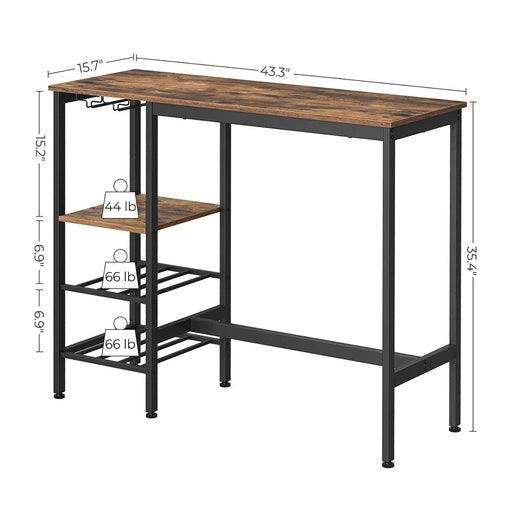 Bar Table with Wine Glass Holder and Bottle Rack Brown Dining Fast shipping On sale