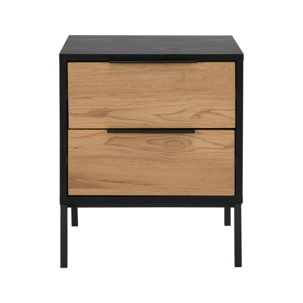 Barbara Modern Scandinavian Nightstand Bedside Table W/ 2 Drawers - Black/Oak Fast shipping On sale