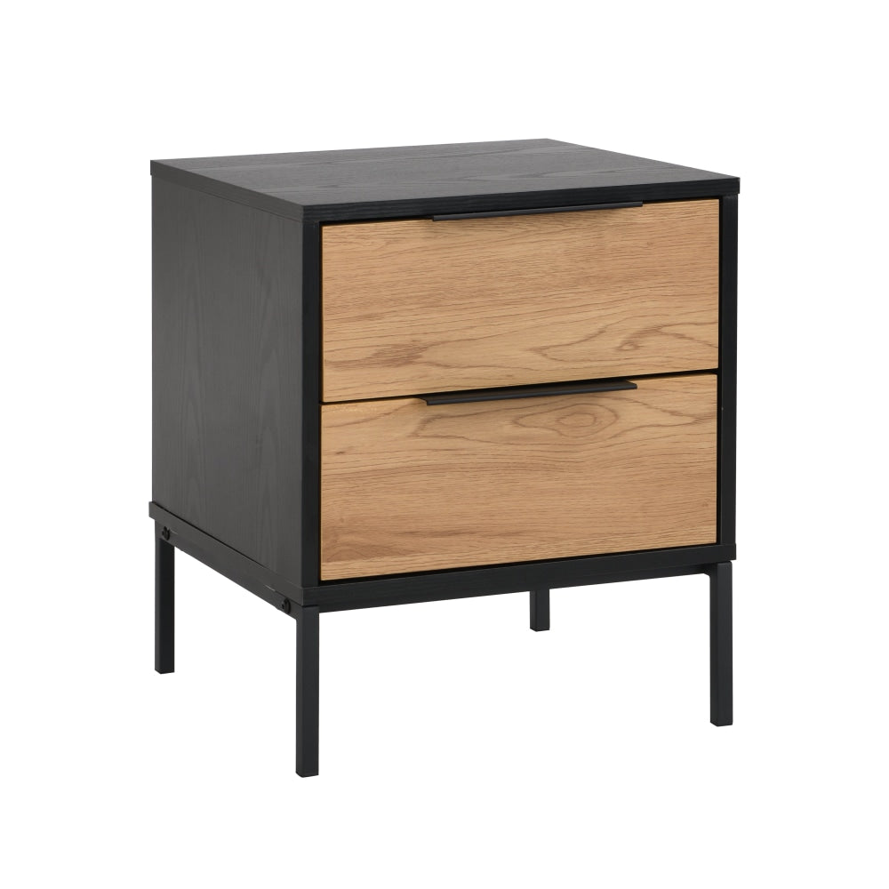 Barbara Modern Scandinavian Nightstand Bedside Table W/ 2 Drawers - Black/Oak Fast shipping On sale