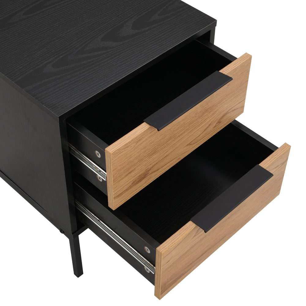 Barbara Modern Scandinavian Nightstand Bedside Table W/ 2 Drawers - Black/Oak Fast shipping On sale