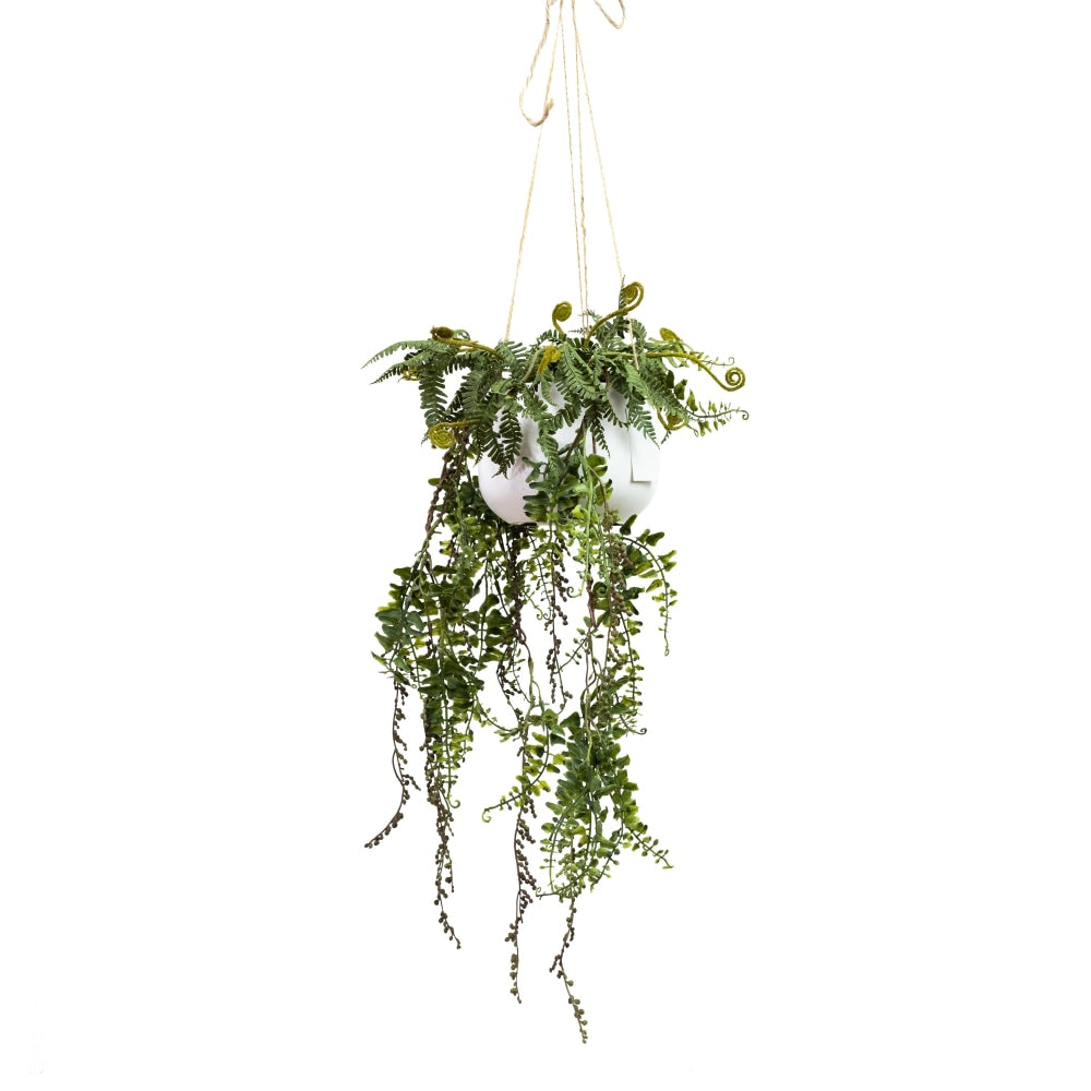Barker Fern Artificial Fake Hanging Plant Decorative 87cm In Pot - Green Fast shipping On sale