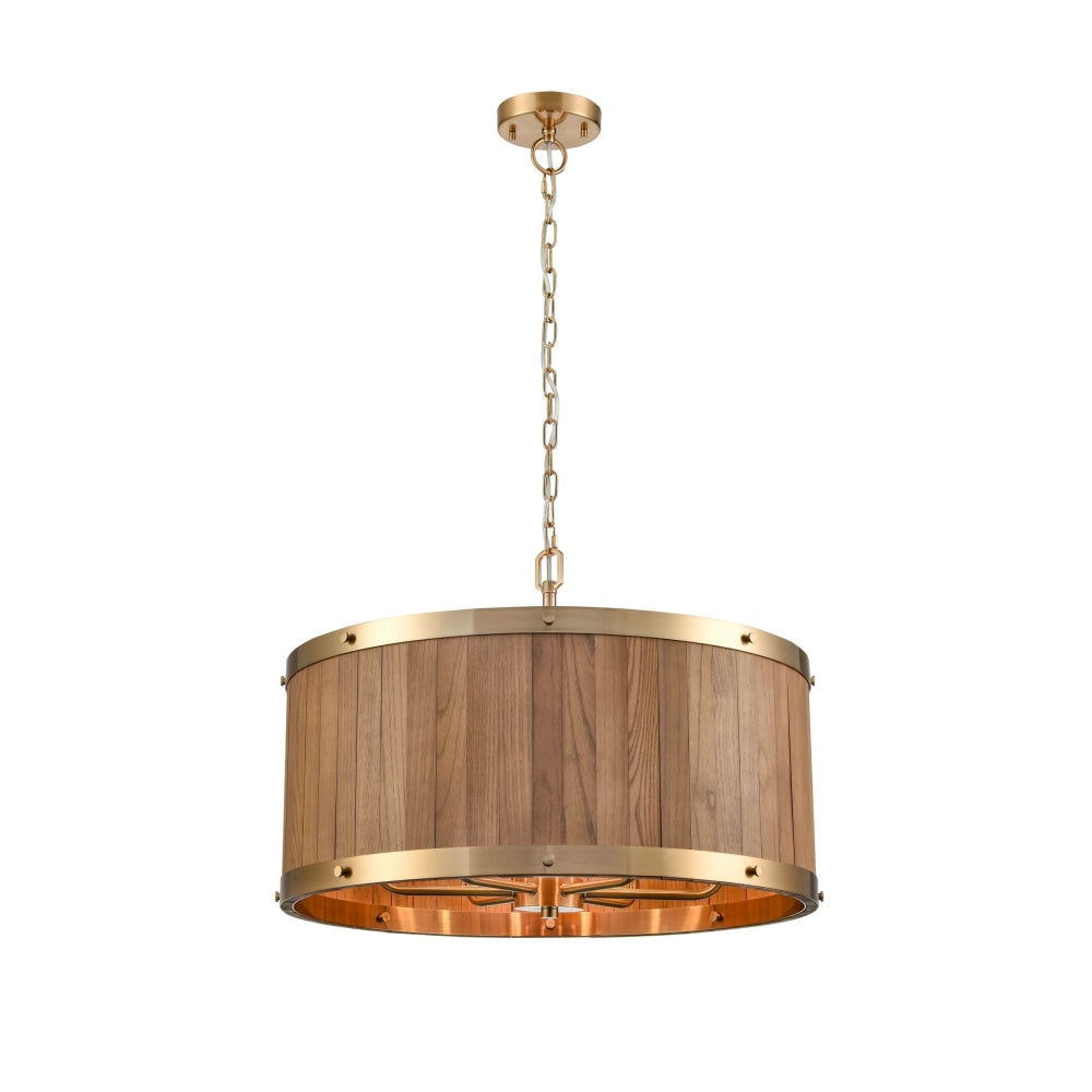 Barque Pendant Lamp Light Interior ESx6 Drum Medium Oak Wood Fast shipping On sale