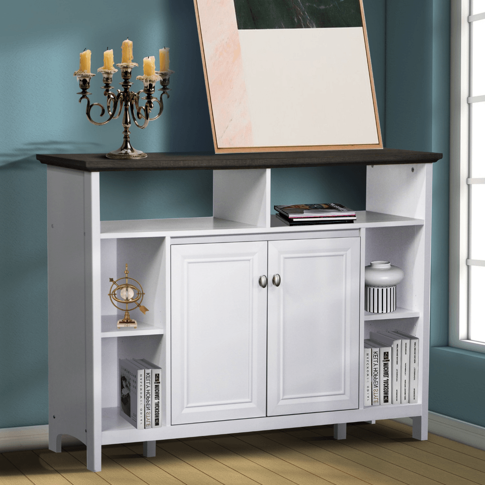 Beanca 2-Doors Multi Purpose Large Low Cupboard Storage Cabinet - Grey Oak & White Bookcase Fast shipping On sale