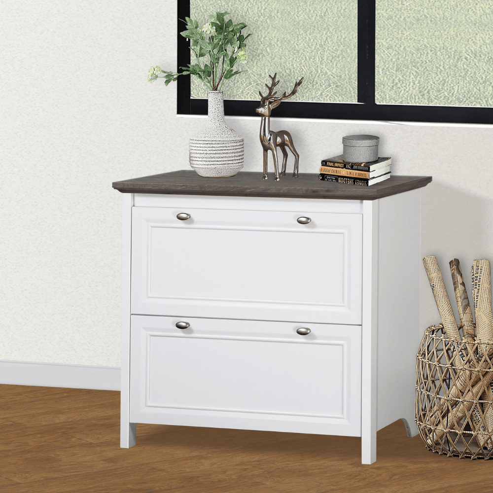 Beanca 2-Drawer Office Storage Lateral Filling Cabinet - Grey Oak & White Filing Fast shipping On sale