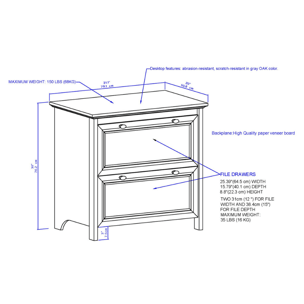 Beanca 2-Drawer Office Storage Lateral Filling Cabinet - Grey Oak & White Filing Fast shipping On sale