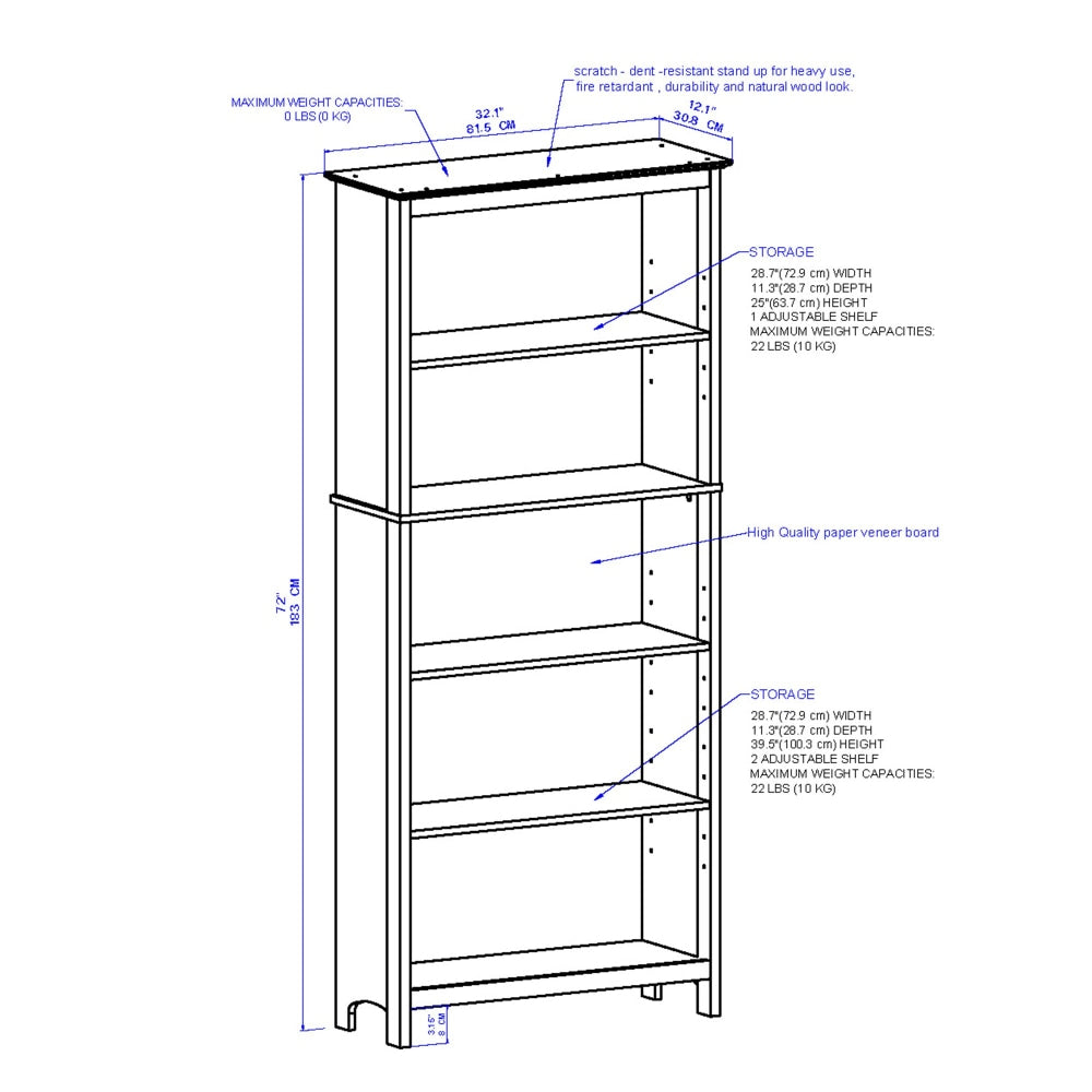 Beanca 5-Tier Bookcase Bookshelf Display Cabinet - Grey Oak & White Fast shipping On sale