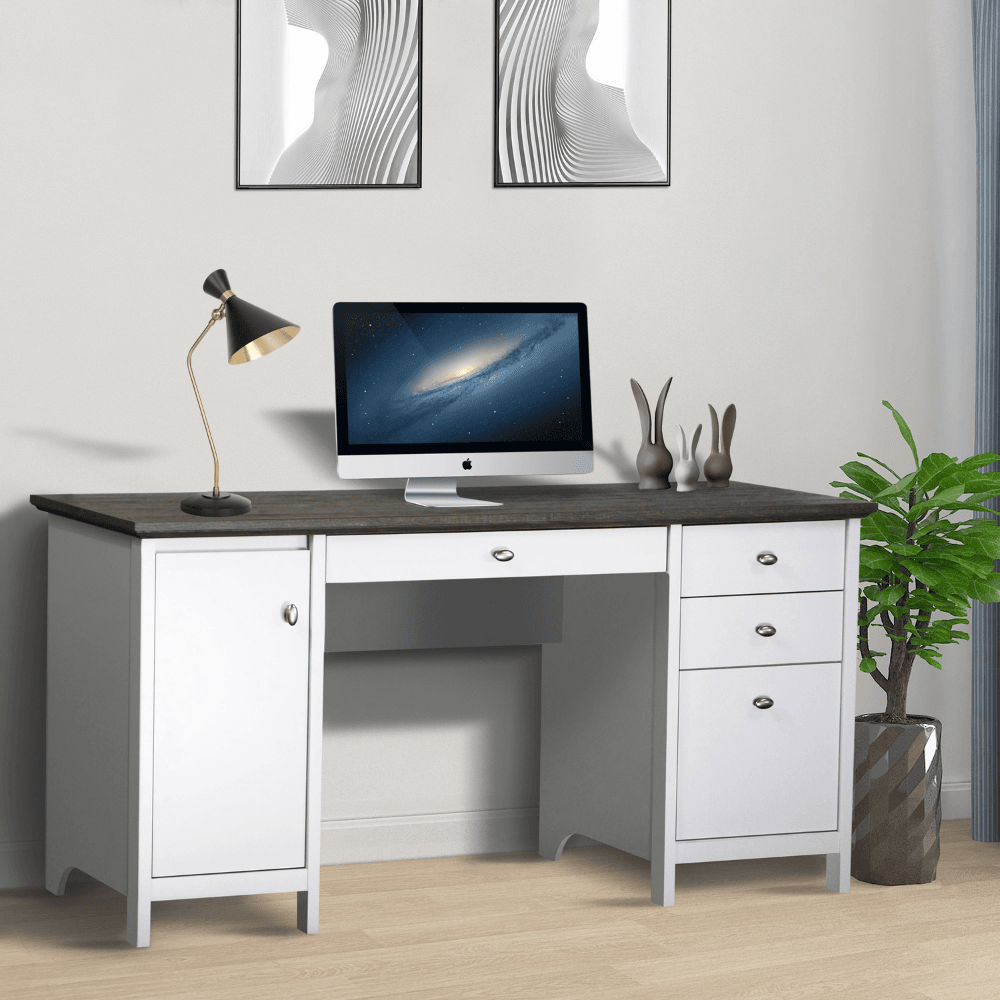 Beanca Study Writing Office Desk W/ Drawers Storage - Grey Oak & White Fast shipping On sale