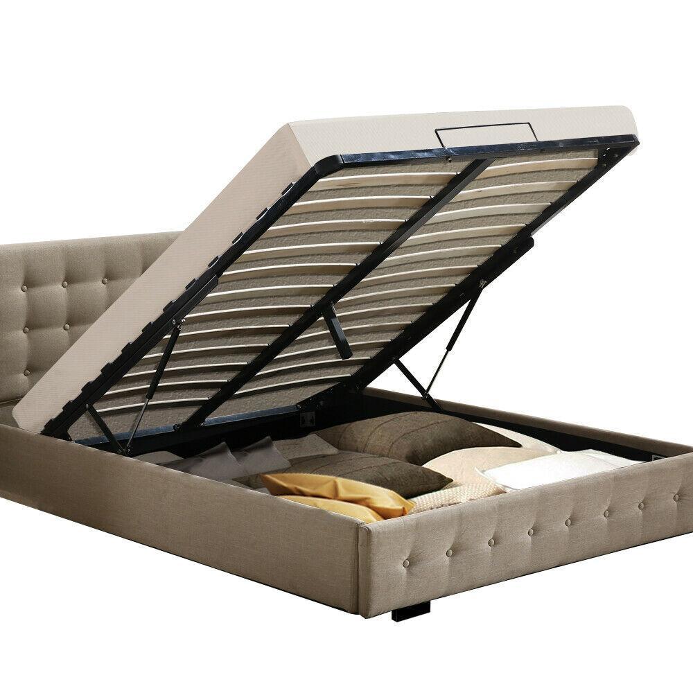 Bed Frame Base With Gas Lift Double Size Platform Fabric Fast shipping On sale