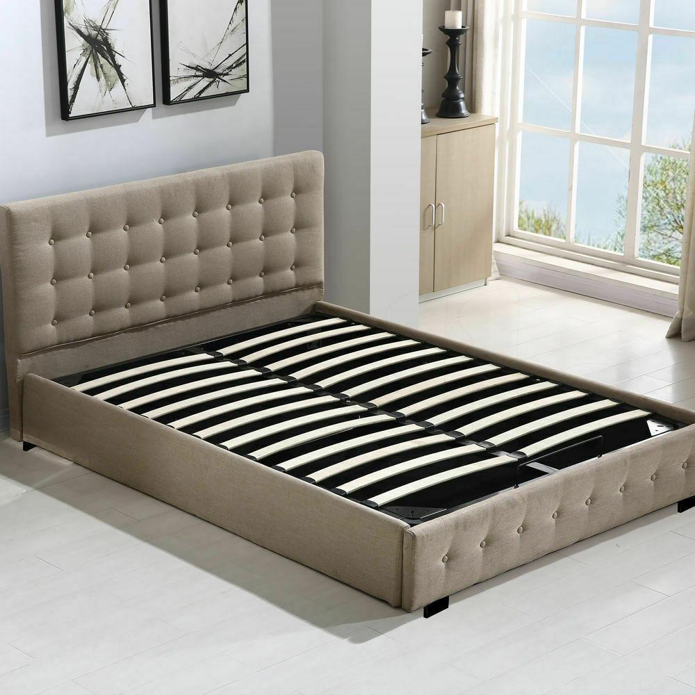 Bed Frame Base With Gas Lift Double Size Platform Fabric Fast shipping On sale